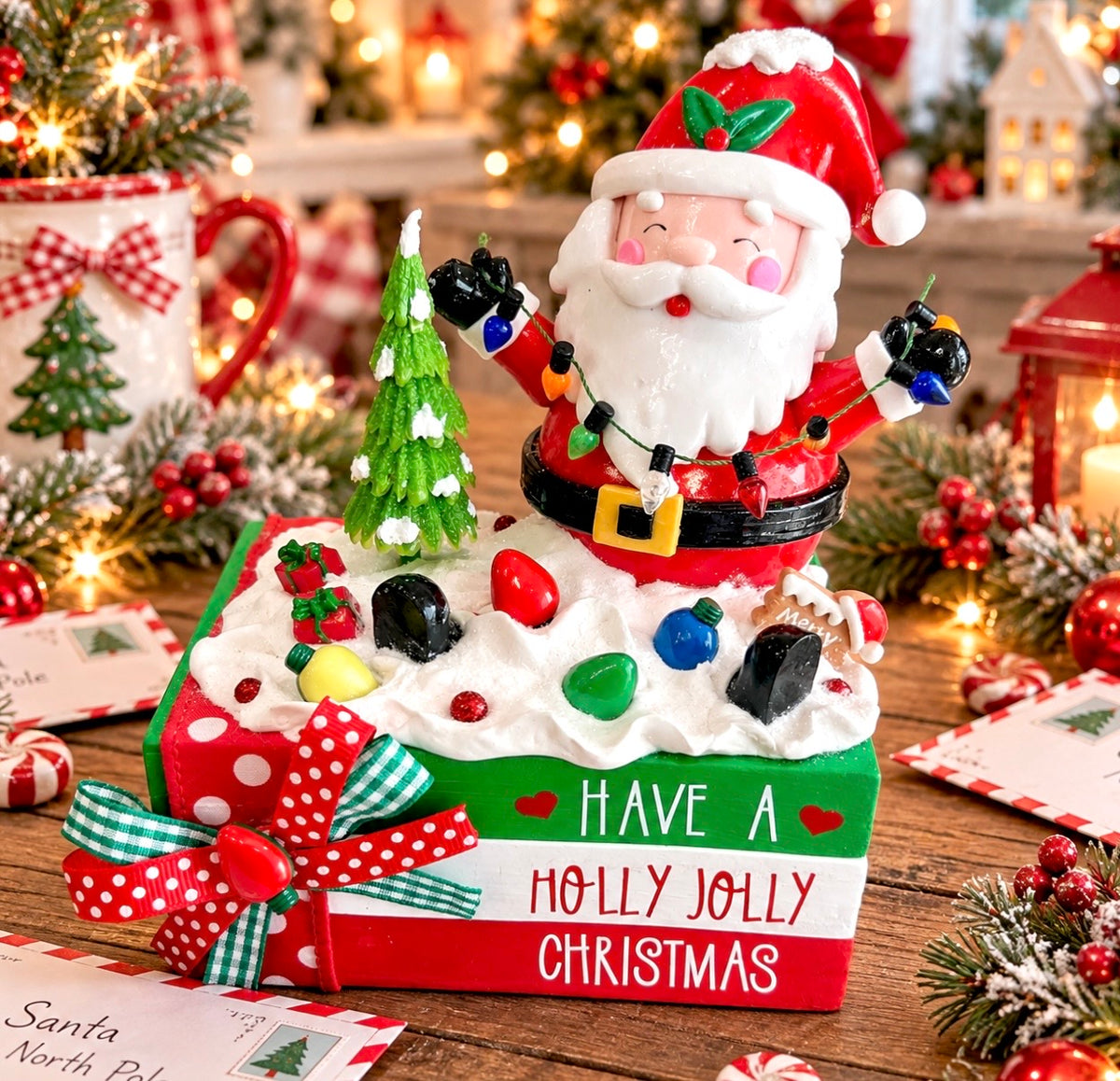 New! Santa Duo - Choice of - Letters to Santa Mailbox OR Holly Jolly Santa Bookstack