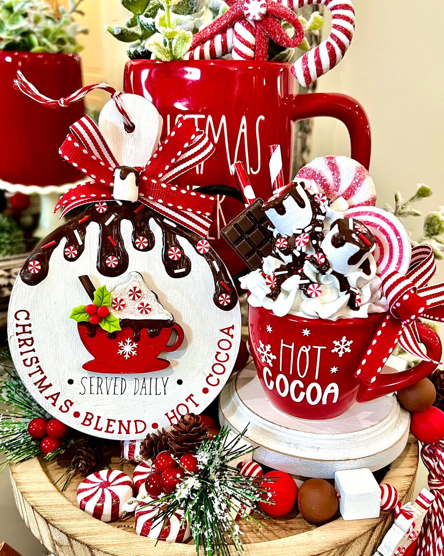 ** NEW ADDITIONS ** Christmas Hot Cocoa Set / Tiered Tray Decor / Christmas Cocoa/ 8 PIECES