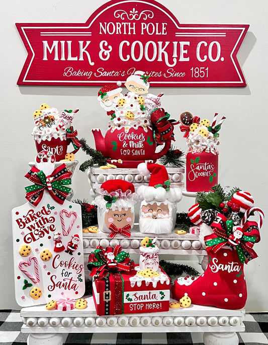 Christmas Tiered Tray Decor / Santa & Mrs. Claus/ Cookies & Milk Decor **