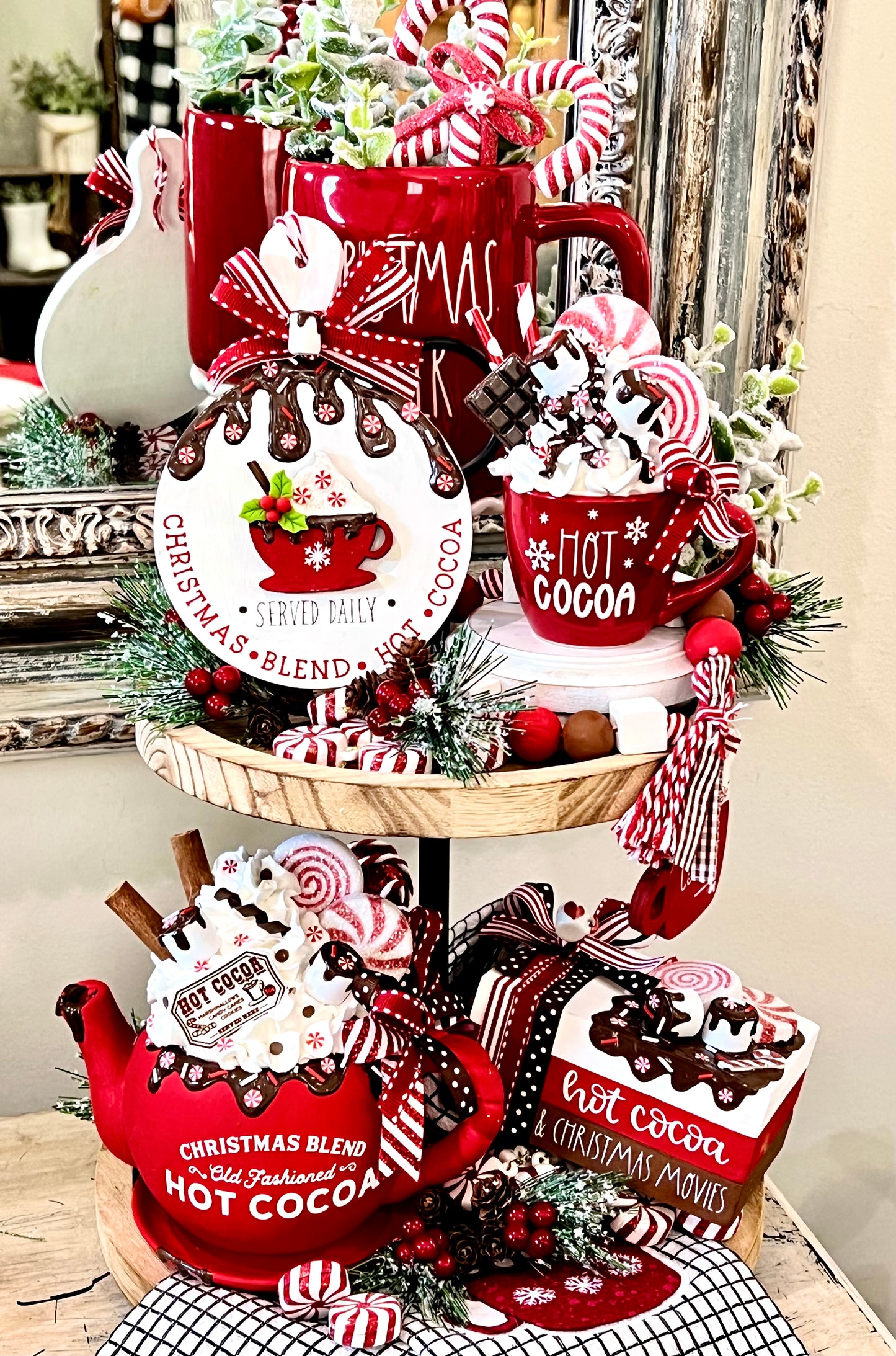 ** NEW ADDITIONS ** Christmas Hot Cocoa Set / Tiered Tray Decor / Christmas Cocoa/ 8 PIECES