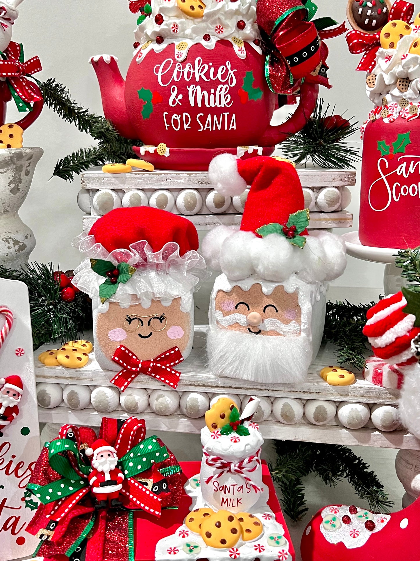 Christmas Tiered Tray Decor / Santa & Mrs. Claus/ Cookies & Milk Decor **