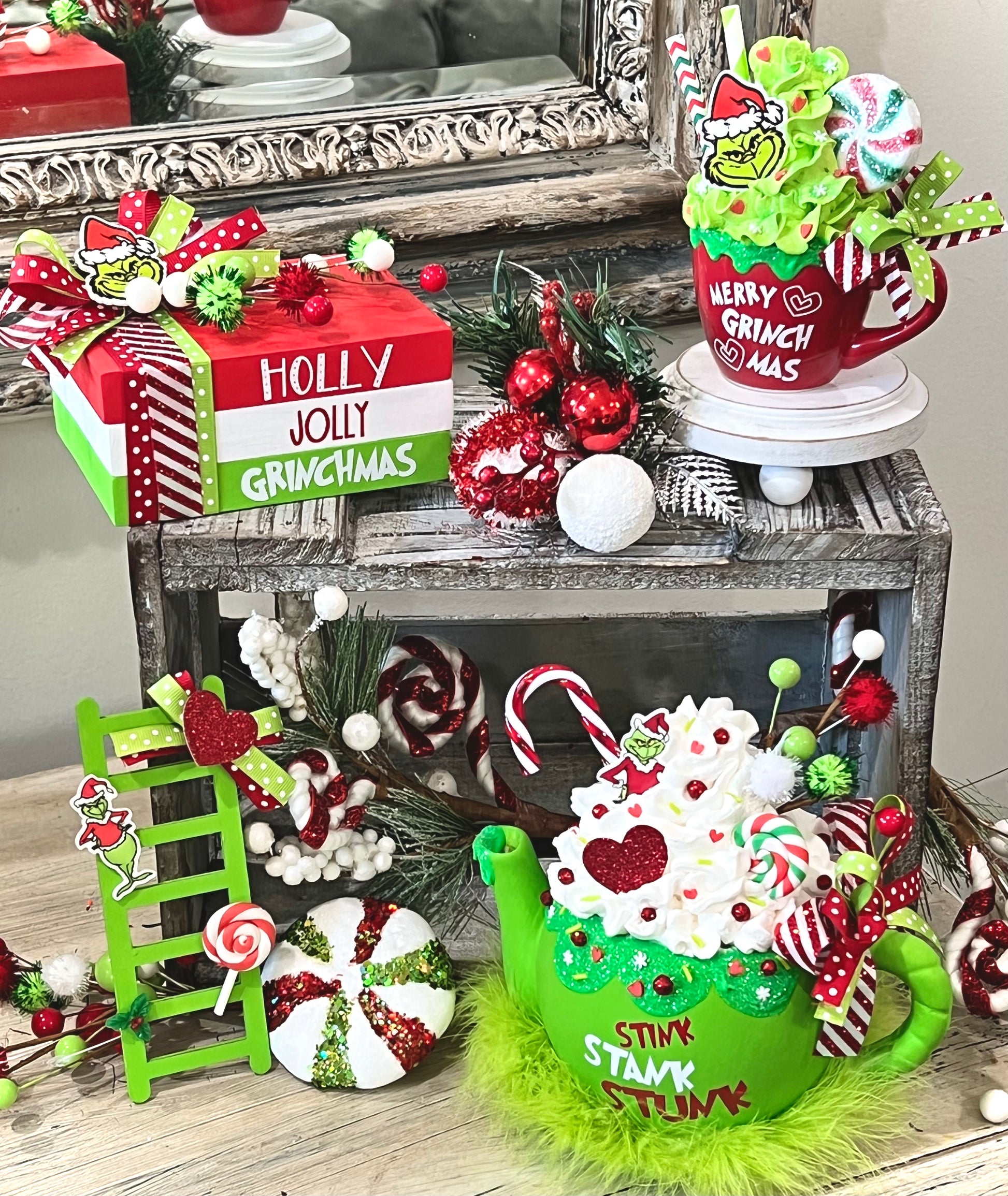 Christmas Grinch Themed Tiered Tray Set/ Teapot / Bookstack ...