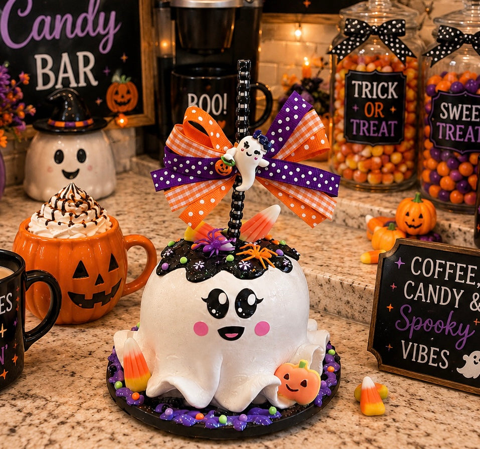 New! Halloween Ghost Candy Apple Decor