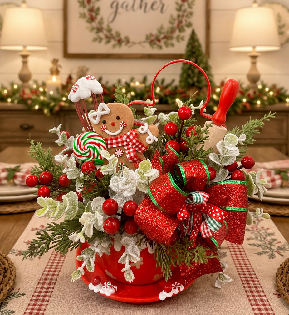 New! Christmas Gingerbread Teacup Arrangement
