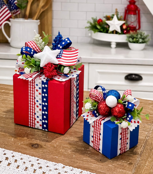 New! Patriotic Wooden Gift Boxes - Set of 2