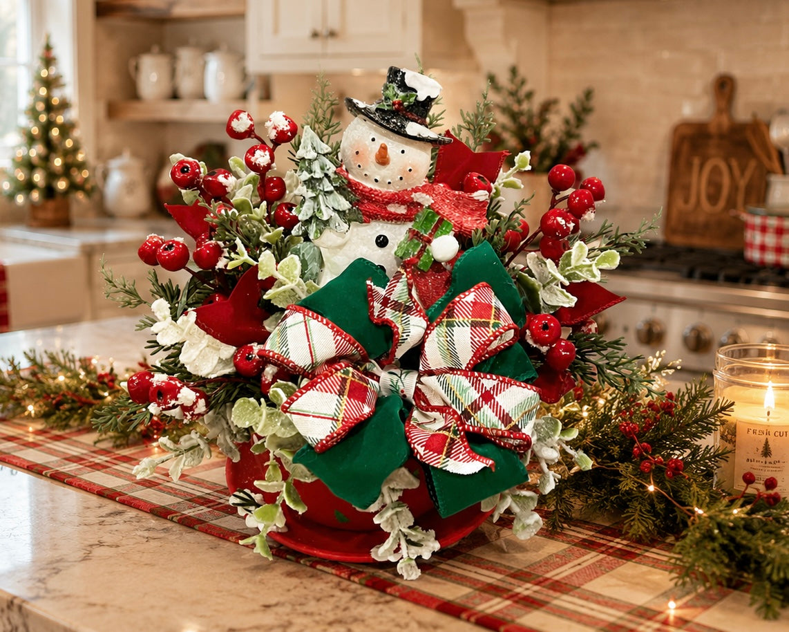 New! Christmas Snowman Teacup Arrangement