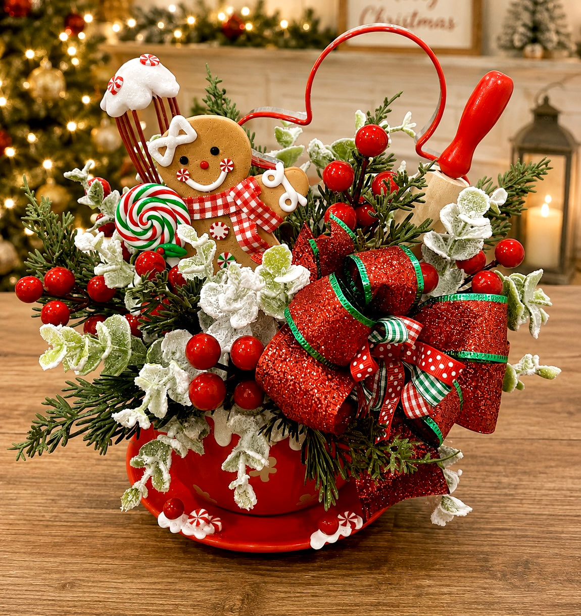 New! Christmas Gingerbread Teacup Arrangement