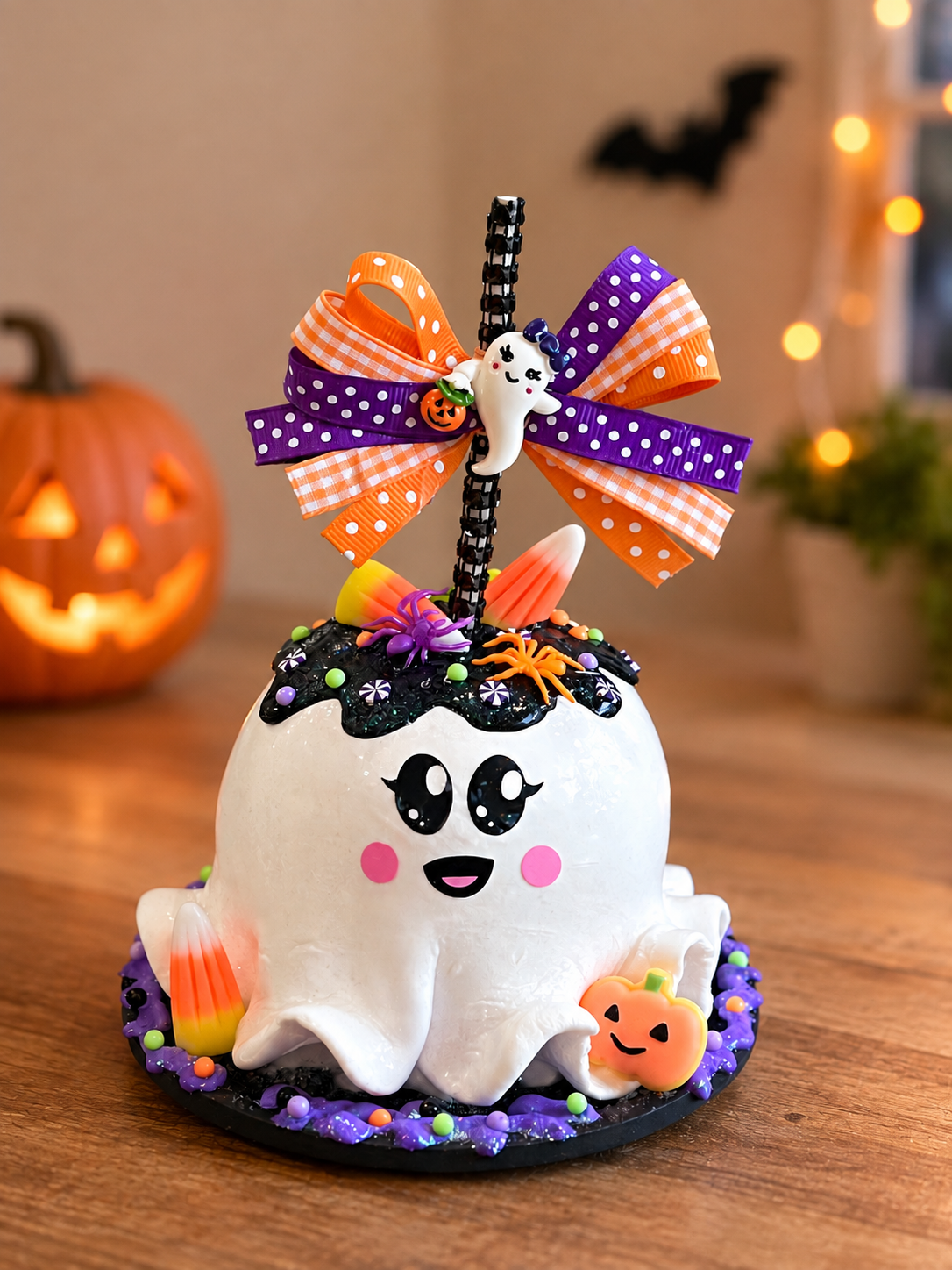 New! Halloween Ghost Candy Apple Decor